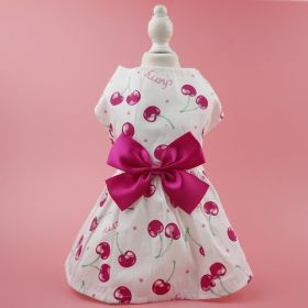 Summer Dog Dress; Pet Clothes With Bow Floral Pattern; Dog Skirt For Small & Medium Dogs - Dark Pink - S