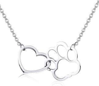 Stainless Paw Print Pendant Necklace for Women Forever Loving Heart Link Dog Paw Pendant Couple Necklace Jewelry - default