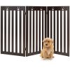 36 Inch Folding Wooden Freestanding Pet Gate Dog Gate with 360° Flexible Hinge - Dark Brown