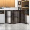 36 Inch Folding Wooden Freestanding Pet Gate Dog Gate with 360° Flexible Hinge - Dark Brown