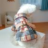 Pet Dress; Plaid Dog Dress With Belt; Winter Cat Dress Pet Clothes For Small Medium Dogs & Cats - Dark Khaki - XS