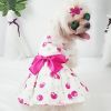 Summer Dog Dress; Pet Clothes With Bow Floral Pattern; Dog Skirt For Small & Medium Dogs - Dark Pink - S